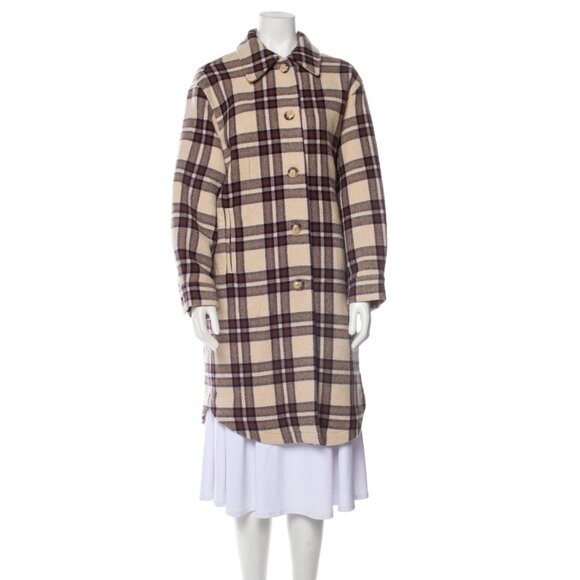 BA&SH Wool Plaid Print Coat - Picture 1 of 5